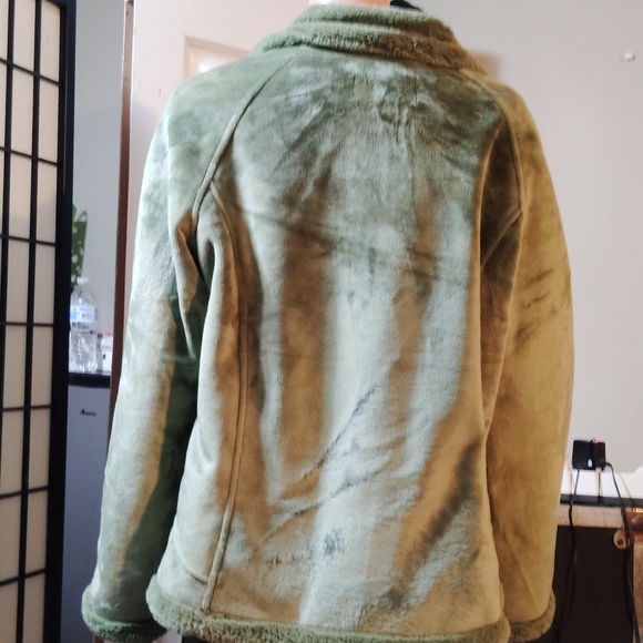 GreenTea Olive Green Velour Zip Up Jacket - Picture 9 of 9